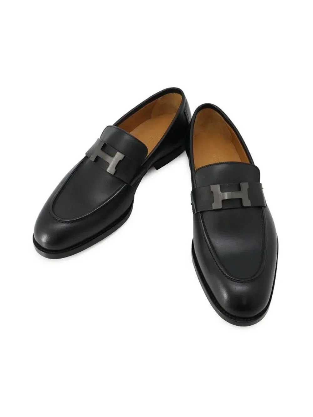 Hermes Loafers Moccasins Honore Calf Leather 40 Shoes Black